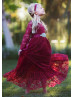 Long Sleeve Burgundy Lace Floor Length Flower Girl Dress